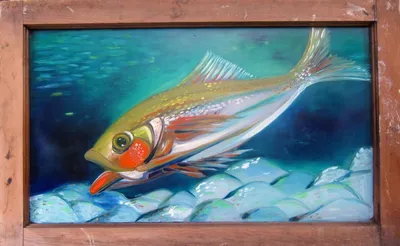 Hand-painted reverse fish window installation