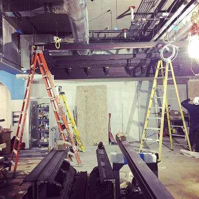 Hand-painted ceiling installation in progress