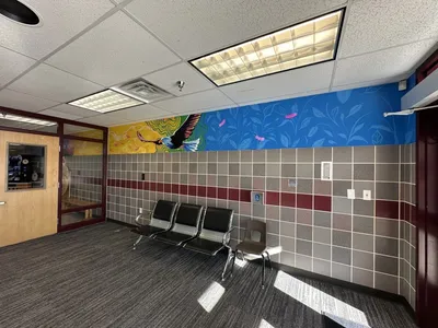 Rocky Mountain interior ribbon, eagle soaring in daytime sky with leaves and pink butterflies
