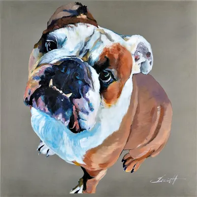 Acrylic-on-aluminum portrait of Stanley, an English bulldog